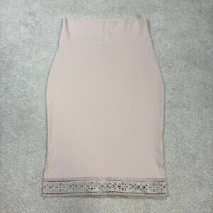 Bebe Stretch Lace Trim Pencil Skirt Nude/Rose Dust Size Medium Petite